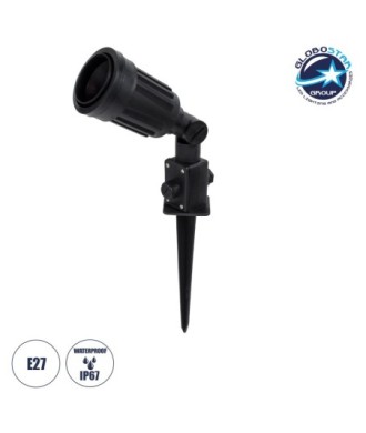 GloboStar® GRASEDO 61613 Καρφωτή Βάση Κήπου με Ντουί E27 για Λάμπα Σποτ PAR38 - Αδιάβροχη IP67 - Υψηλής Αντοχής ABS - VDE Certified - Φ7.6 x Υ43.5cm - Μαύρο - 5 Years Warranty